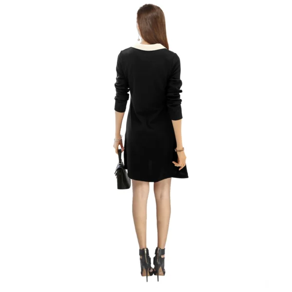 Women's Polyester Solid Collar 3-4th Dress (Black) - Image 5