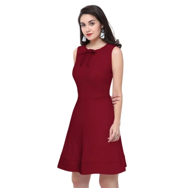 Women's Polyester Solid Round Neck Sleeveless Dress (Maroon) - Image 2
