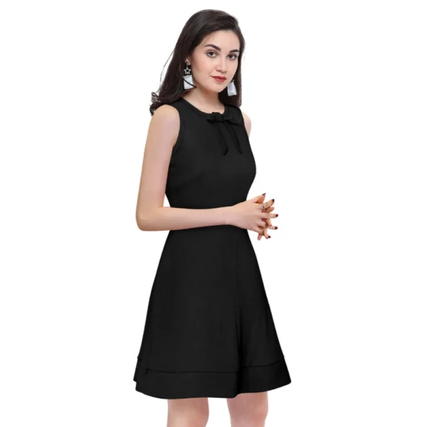 Women's Polyester Solid Round Neck Sleeveless Dress (Black) - Image 4