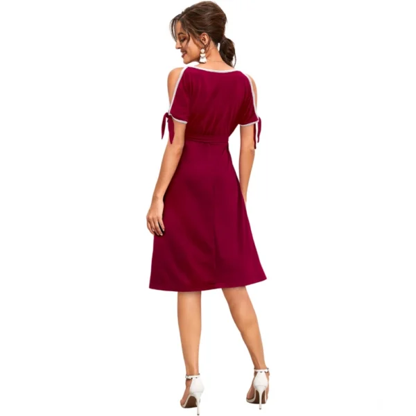 Women's Knitting stretchable Solid Round Neck Sleeveless Dress (Maroon) - Image 5