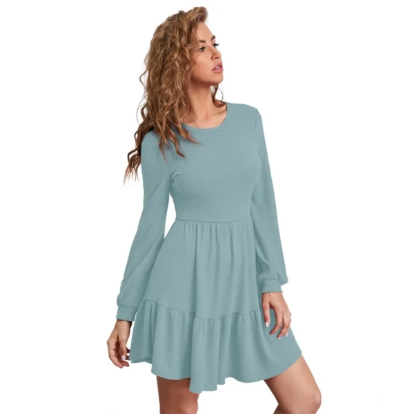 Women's Knitting stretchable Solid Round Neck Full Sleeve Dress (Pista) - Image 4