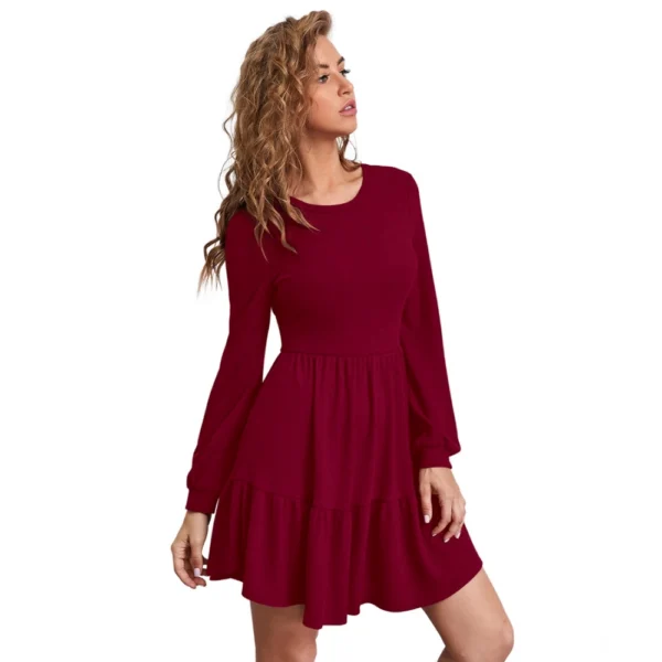 Women's Knitting stretchable Solid Round Neck Full Sleeve Dress (Maroon) - Image 2