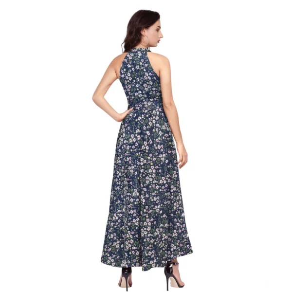 Women's Polyester Printed Halter Neck Sleeveless Dress (Blue) - Image 5