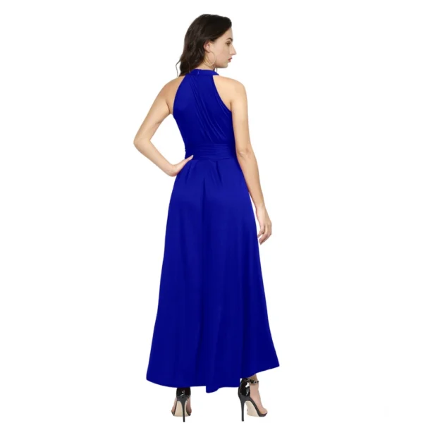 Women's Polyster Solid Halter Neck Sleeveless Dress (Royal Blue) - Image 2