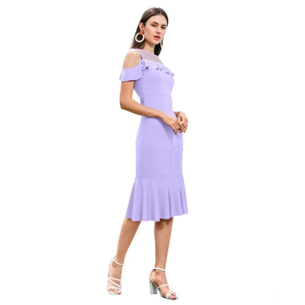 Women's Knitting stretchable Solid Round Neck Sleeveless Dress (Purple) - Image 4