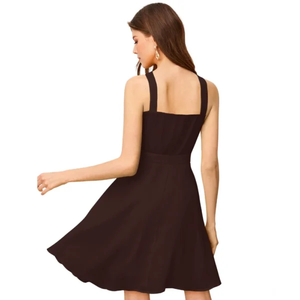 Women's Knitting stretchable Solid Halter Neck Sleeveless Dress (Coffee) - Image 5