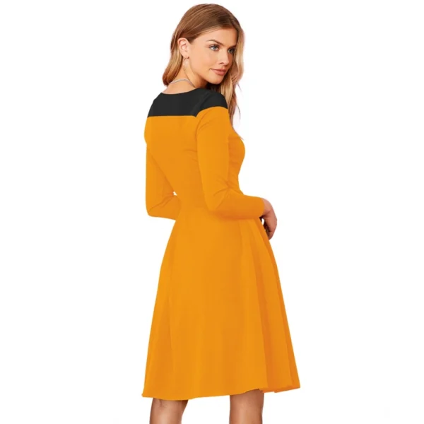 Women's Knitting stretchable Solid Round Neck Full Sleeve Dress (Yellow) - Image 5
