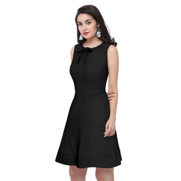 Women's Polyester Solid Round Neck Sleeveless Dress (Black) - Image 2