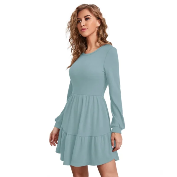 Women's Knitting stretchable Solid Round Neck Full Sleeve Dress (Pista) - Image 2