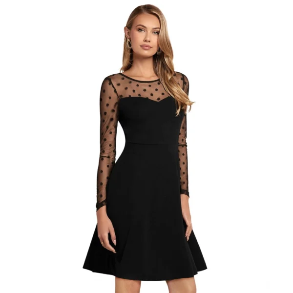 Women's Knitting stretchable Solid Round Neck Full Sleeve Dress (Black) - Image 2