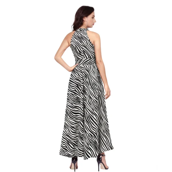 Women's Polyester Zebra Pattern Halter Neck Sleeveless Dress (White) - Image 2
