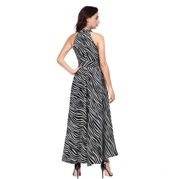 Women's Polyester Zebra Pattern Halter Neck Sleeveless Dress (Navy Blue) - Image 2