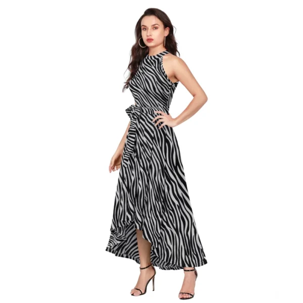 Women's Polyester Zebra Pattern Halter Neck Sleeveless Dress (Navy Blue) - Image 4