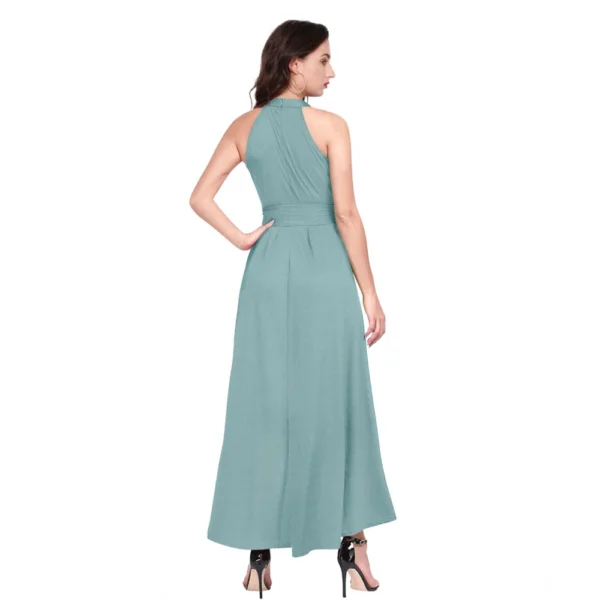 Women's Polyester Solid Halter Neck Sleeveless Dress (Pista) - Image 2