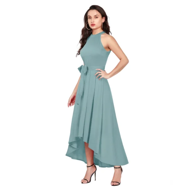 Women's Polyester Solid Halter Neck Sleeveless Dress (Pista) - Image 4