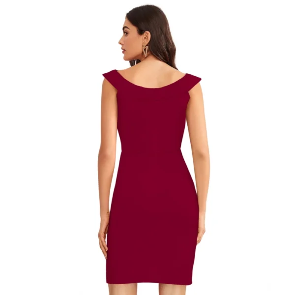 Women's Knitting stretchable Solid Round Neck Sleeveless Dress (Maroon) - Image 5