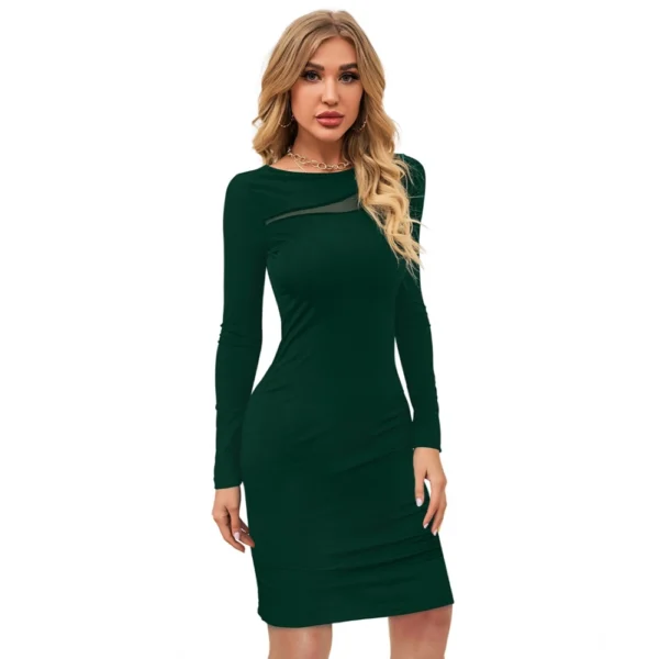 Women's Knitting stretchable Solid Round Neck Full Sleeve Dress (Green ) - Image 4