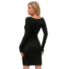 Women's Knitting stretchable Solid Round Neck Full Sleeve Dress (Black) - Image 5