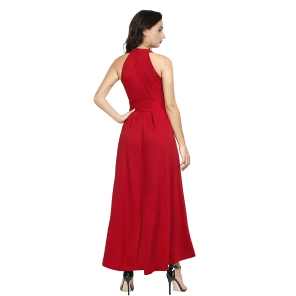 Women's Polyster Solid Halter Neck Sleeveless Dress (Red) - Image 2