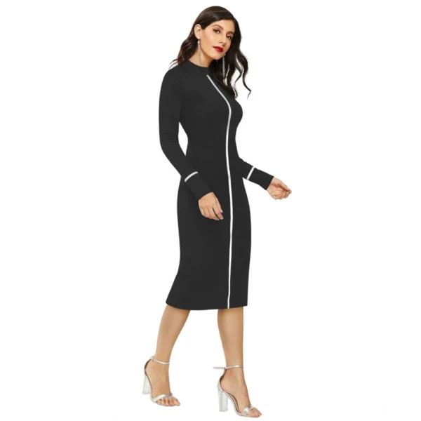 Women's Knitting stretchable Solid Round Neck Full Sleeve Dress (Black) - Image 4