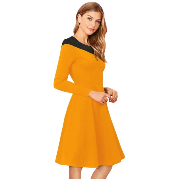 Women's Knitting stretchable Solid Round Neck Full Sleeve Dress (Yellow) - Image 4