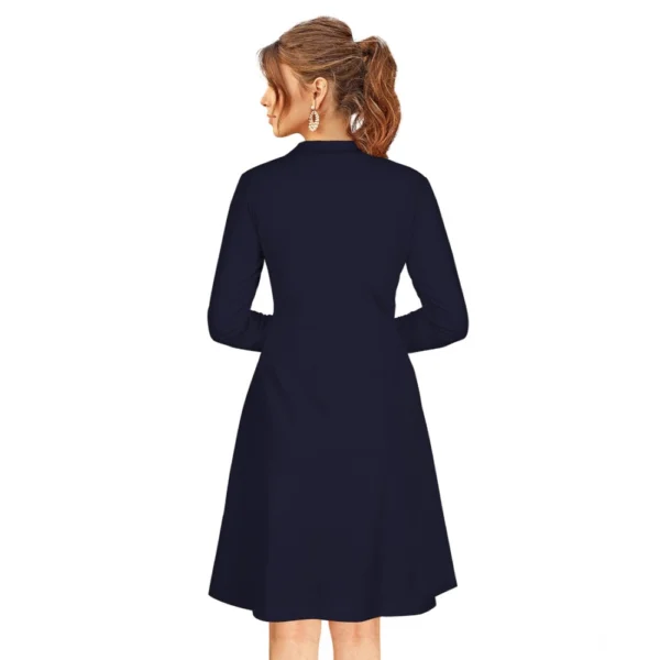 Women's Knitting stretchable Solid Round Neck Full Sleeve Dress (Blue) - Image 5