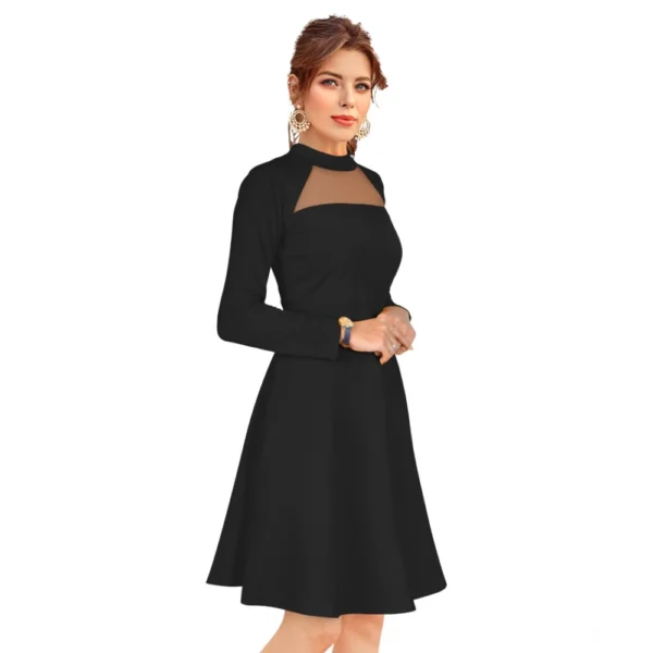 Women's Knitting stretchable Solid Round Neck Full Sleeve Dress (Black) - Image 4