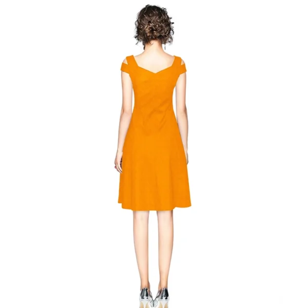Women's Polyester Solid V Neck Cap Sleeve off Shoulder Dress (Yellow) - Image 5