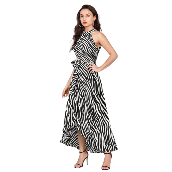 Women's Polyester Zebra Pattern Halter Neck Sleeveless Dress (White) - Image 4