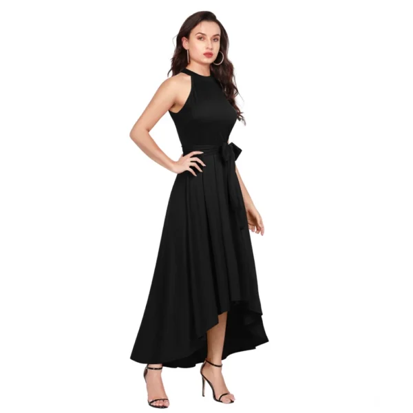 Women's Polyster Solid Halter Neck Sleeveless Dress (Black) - Image 5