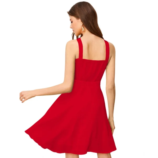 Women's Knitting stretchable Solid Halter Neck Sleeveless Dress (Red ) - Image 5