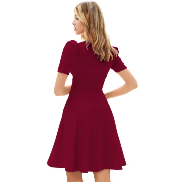 Women's Knitting stretchable Solid V Neck Cap Sleeve Dress (Maroon) - Image 5