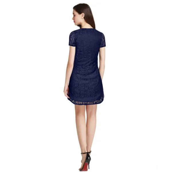 Women's Rasal Solid Round Neck Cap Sleeve Dress (Blue) - Image 5