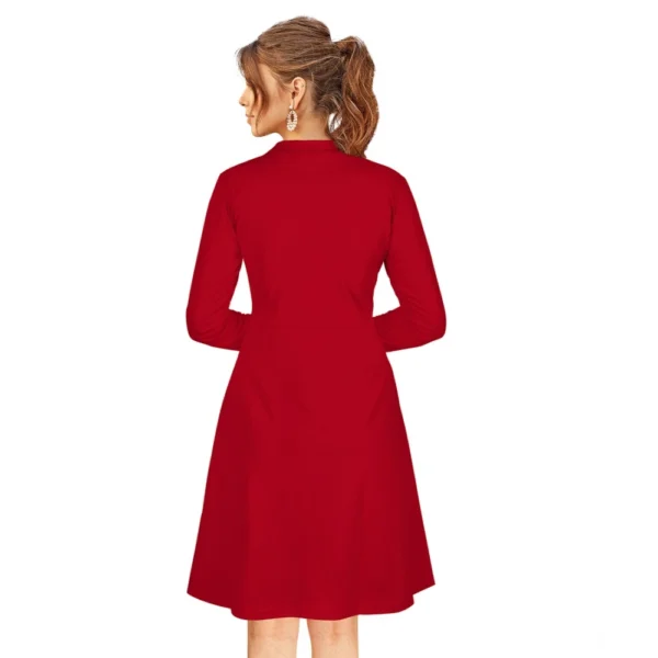 Women's Knitting stretchable Solid Round Neck Full Sleeve Dress (Red) - Image 5