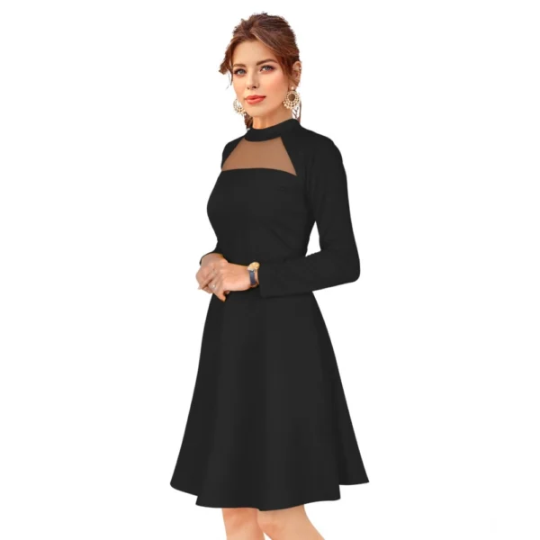 Women's Knitting stretchable Solid Round Neck Full Sleeve Dress (Black) - Image 2