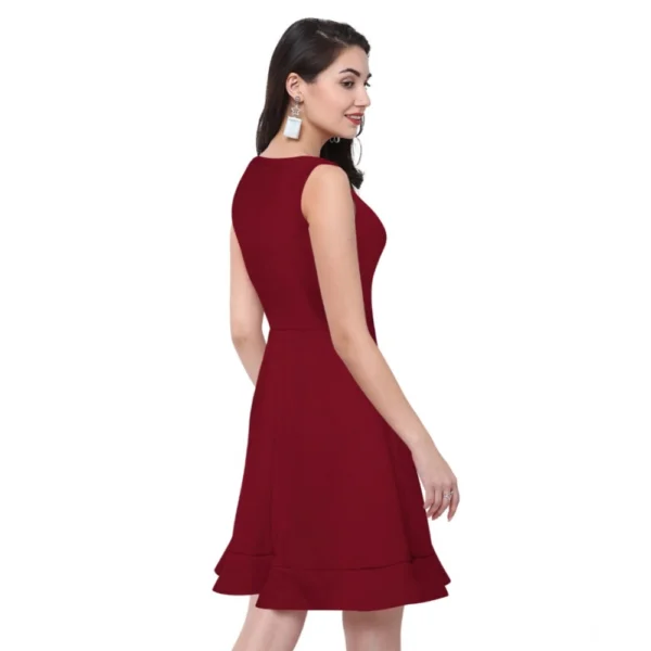 Women's Polyester Solid Round Neck Sleeveless Dress (Maroon) - Image 5