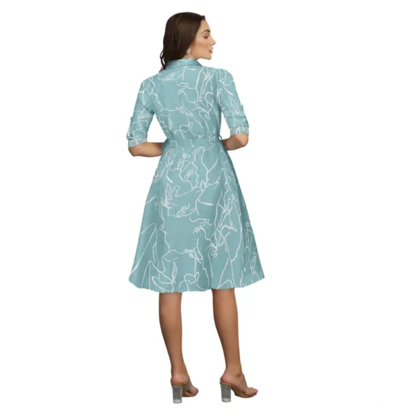 Women's Ruby Cotton Printed Shirt Collar 3-4th Sleeve Dress (Pista) - Image 5
