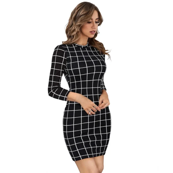 Women's Polyester Solid High Neck Full Sleeve Dress (Black) - Image 4