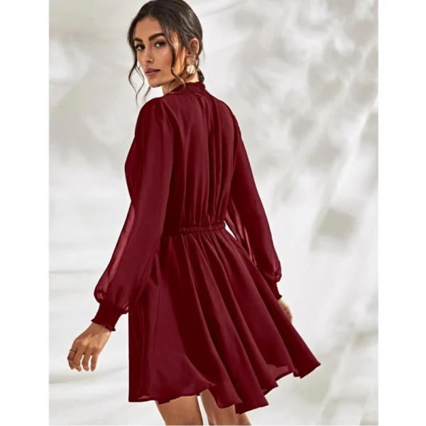 Women's Fox Georgette Solid High Neck Full Sleeve Dress (Maroon) - Image 5