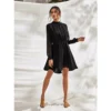 Women's Fox Georgette Solid High Neck Full Sleeve Dress (Black) - Image 4