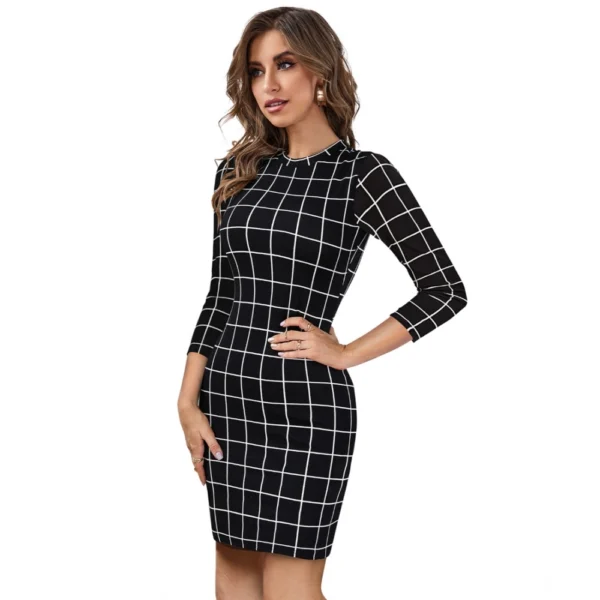 Women's Polyester Solid High Neck Full Sleeve Dress (Black) - Image 2