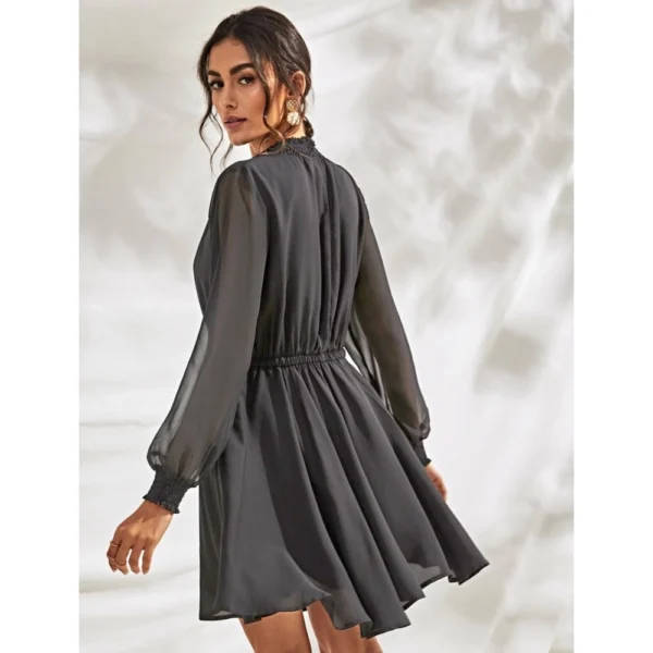 Women's Fox Georgette Solid High Neck Full Sleeve Dress (Grey) - Image 5