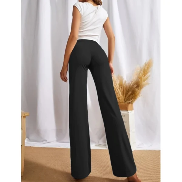 Women's Polyester Solid Regular Fit Pant (Black) - Image 5