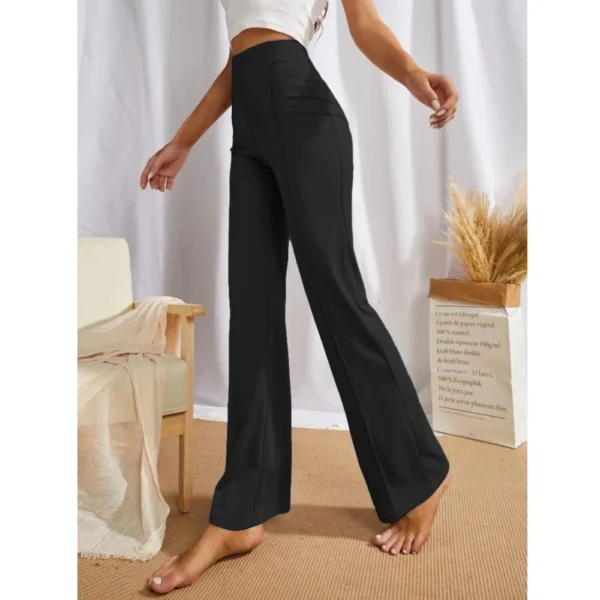 Women's Polyester Solid Regular Fit Pant (Black) - Image 2
