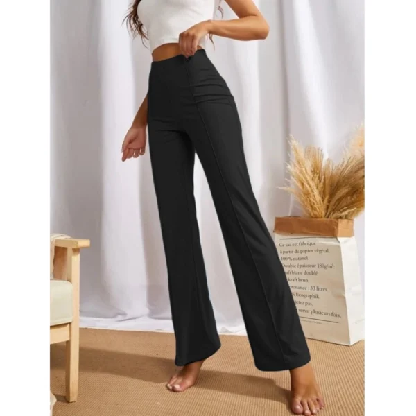 Women's Polyester Solid Regular Fit Pant (Black) - Image 4