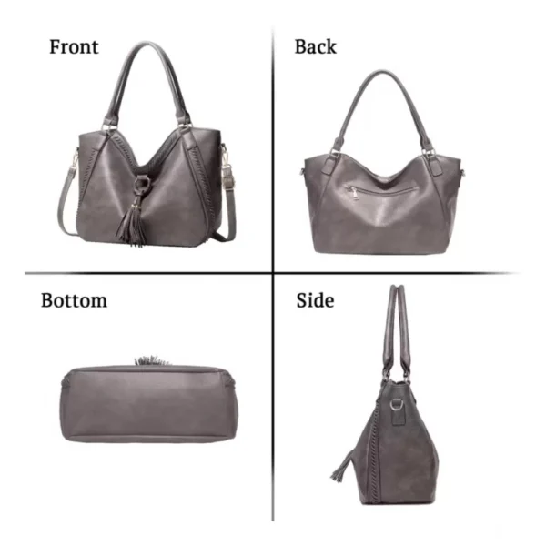Women's PU Leather Large Shoulder Zipper Handbag (Grey) - Image 2