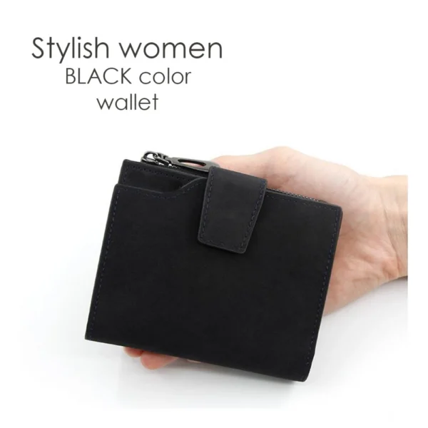 Women's Vegan Leather Small Zipper Wallet (Black) - Image 4