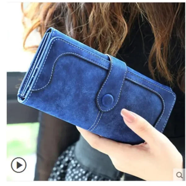 Women's Faux Leather Medium Snap Button Wallet (Dark Blue) - Image 2