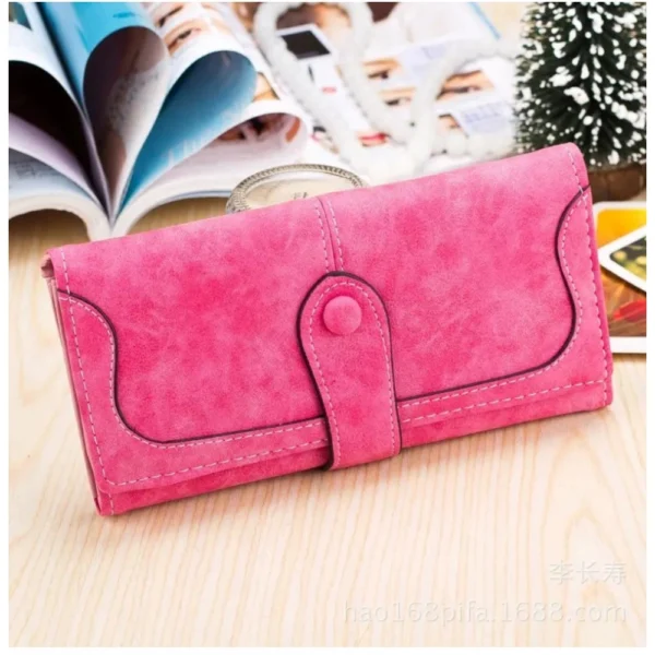 Women's Faux Leather Medium Snap Button Wallet (Pink) - Image 4