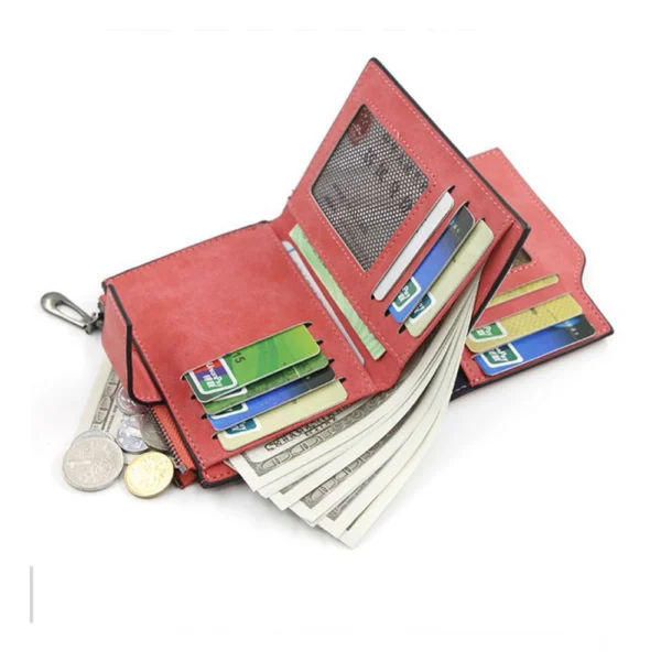 Women's Vegan Leather Small Zipper Wallet (Brown ) - Image 3